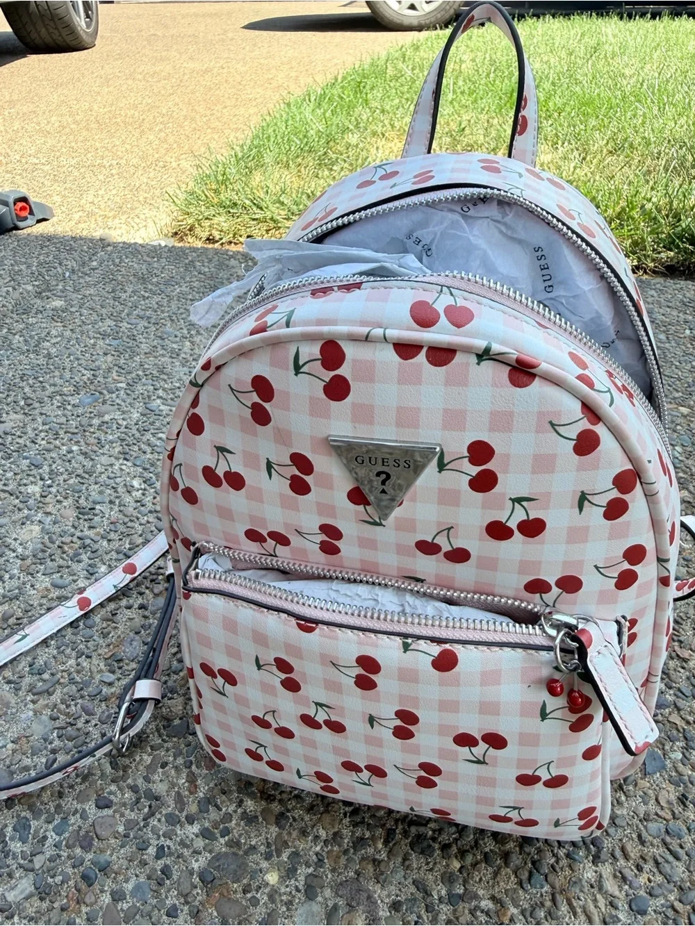 GUESS Pink Gingham Cherry Mini Backpack